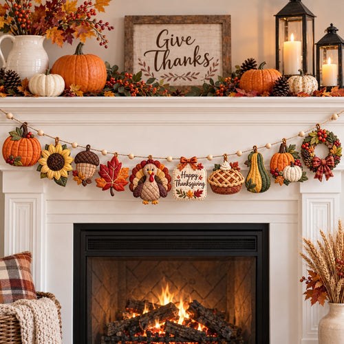 Thanksgiving Turkey Blessings Custom Shape Quilted Garland GFTONPT630