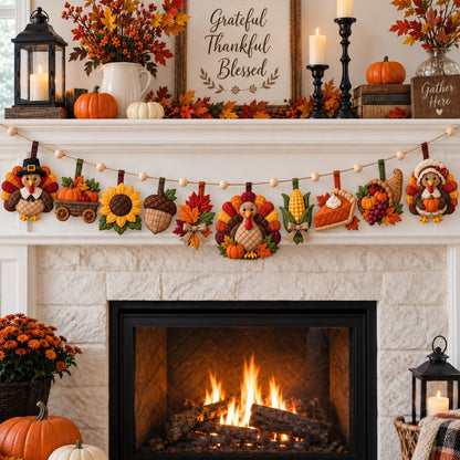 Cozy Thanksgiving Turkey Custom Shape Quilted Garland GFTONPT631