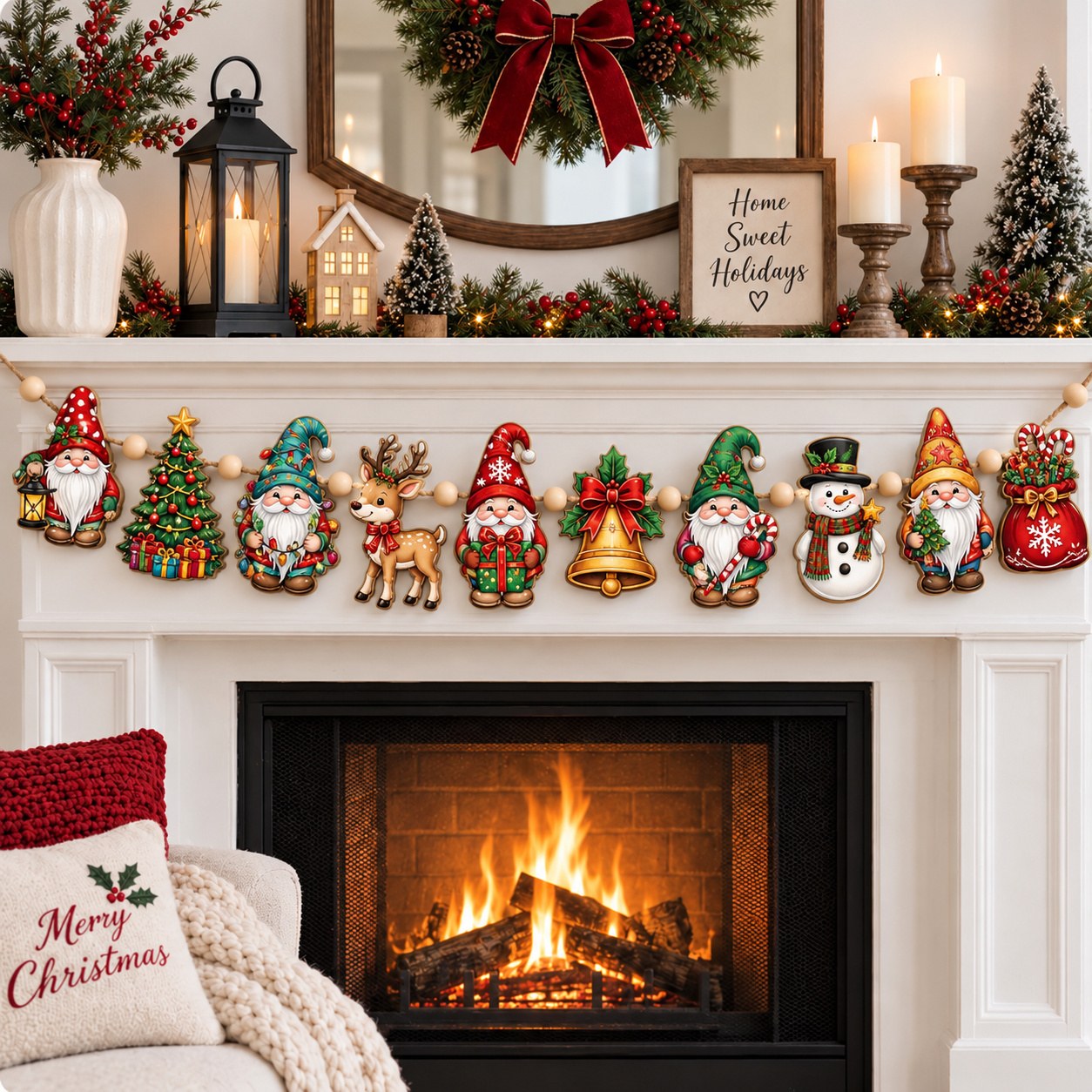 Enchanted Christmas Gnomes Custom Shape Wooden Garland GFTONPT634