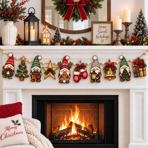 Christmas Gnomes Workshop Custom Shape Wooden Garland GFTONPT635