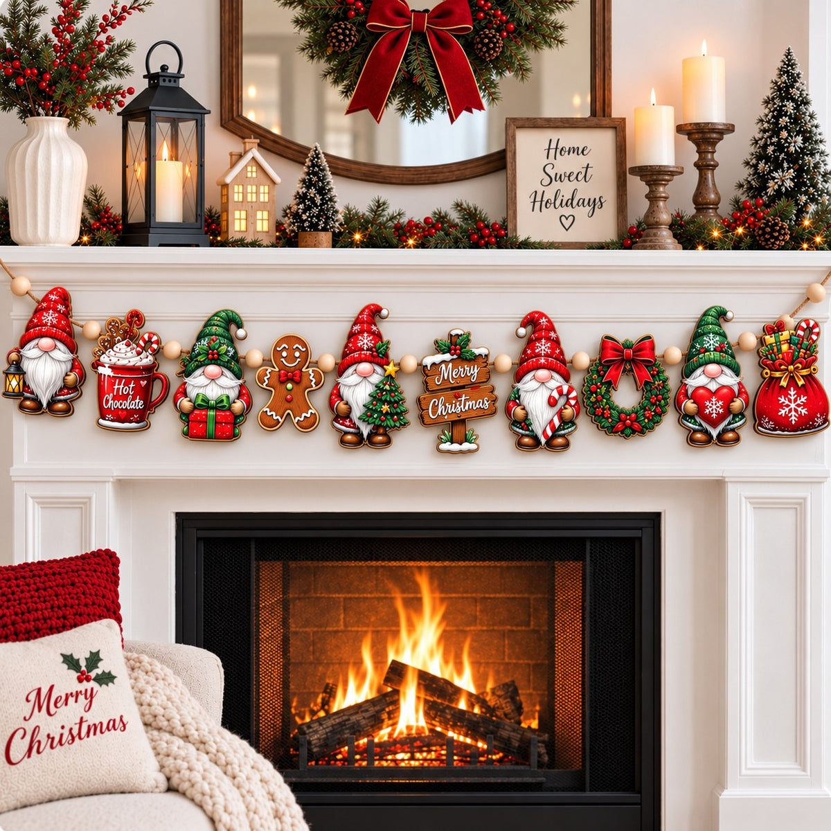Whimsical Christmas Gnomes Custom Shape Wooden Garland GFTONPT636