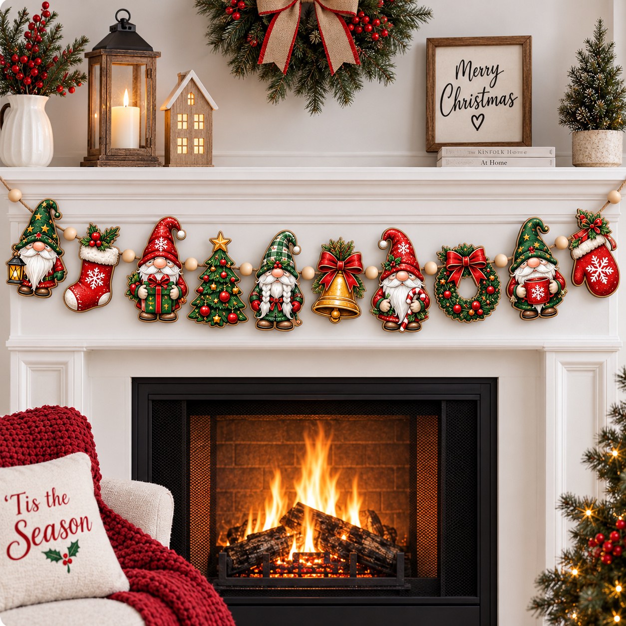 Merry Christmas Gnomes Custom Shape Wooden Garland GFTONPT637