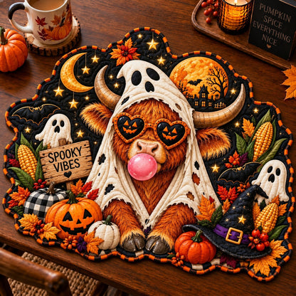 Spooky Highland Cow Custom Shape Quilted Placemat GFTONPT639