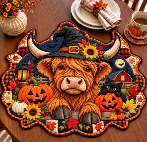 Highland Cow Haunt Custom Shape Quilted Placemat GFTONPT640