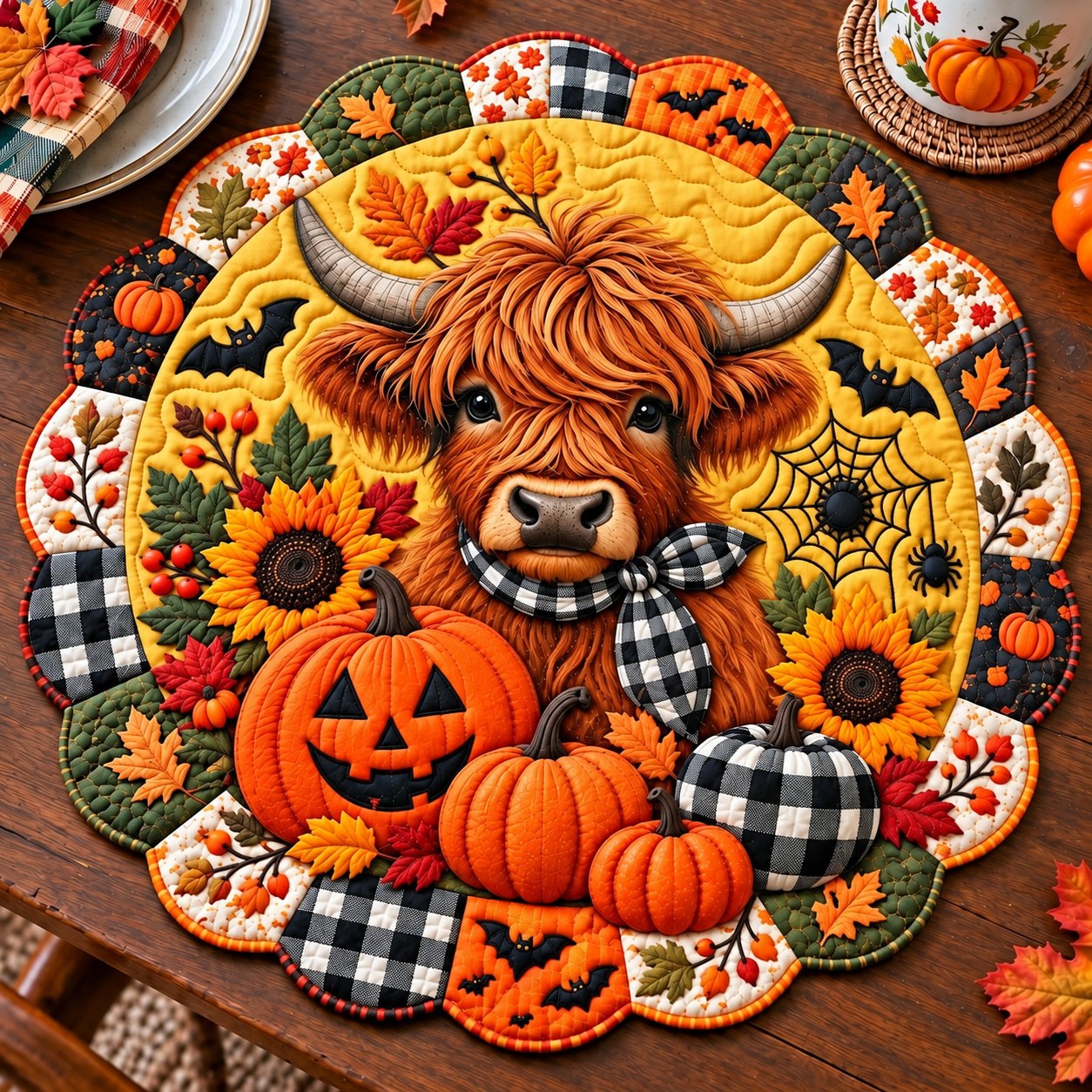 Highland Cow Halloween Custom Shape Quilted Placemat GFTONPT641