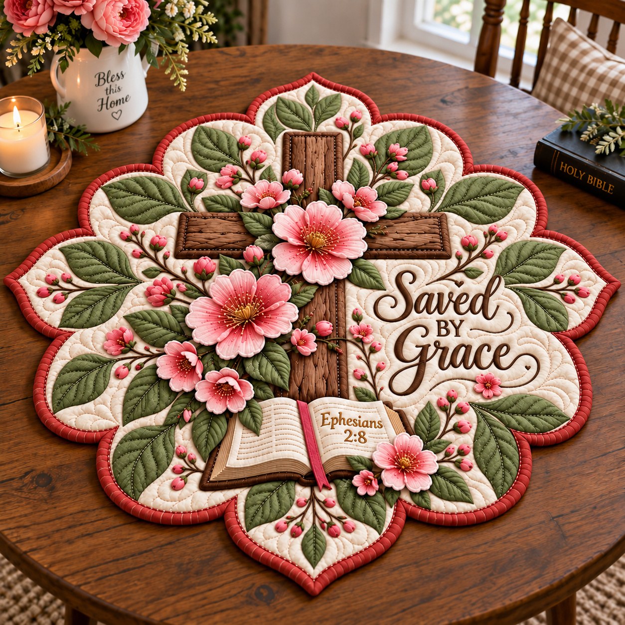 Grace Beyond Cross Custom Shape Quilted Table Topper GFTONPT645