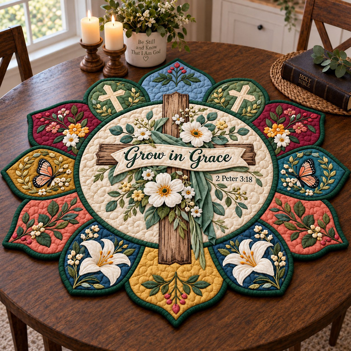 Cross of Grace Custom Shape Quilted Table Topper GFTONPT646