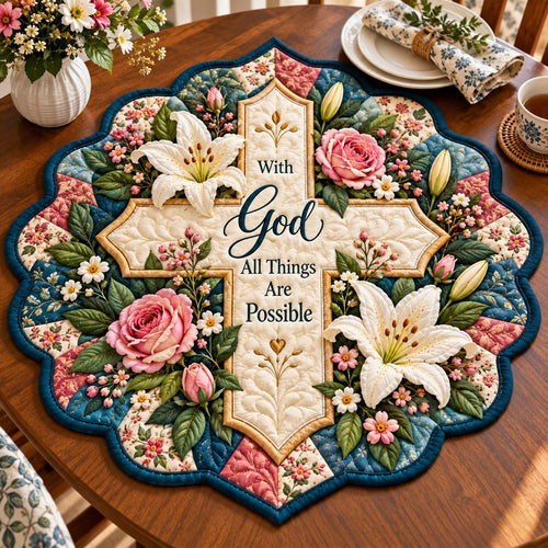 Graceful Cross Faith Custom Shape Quilted Table Topper GFTONPT647
