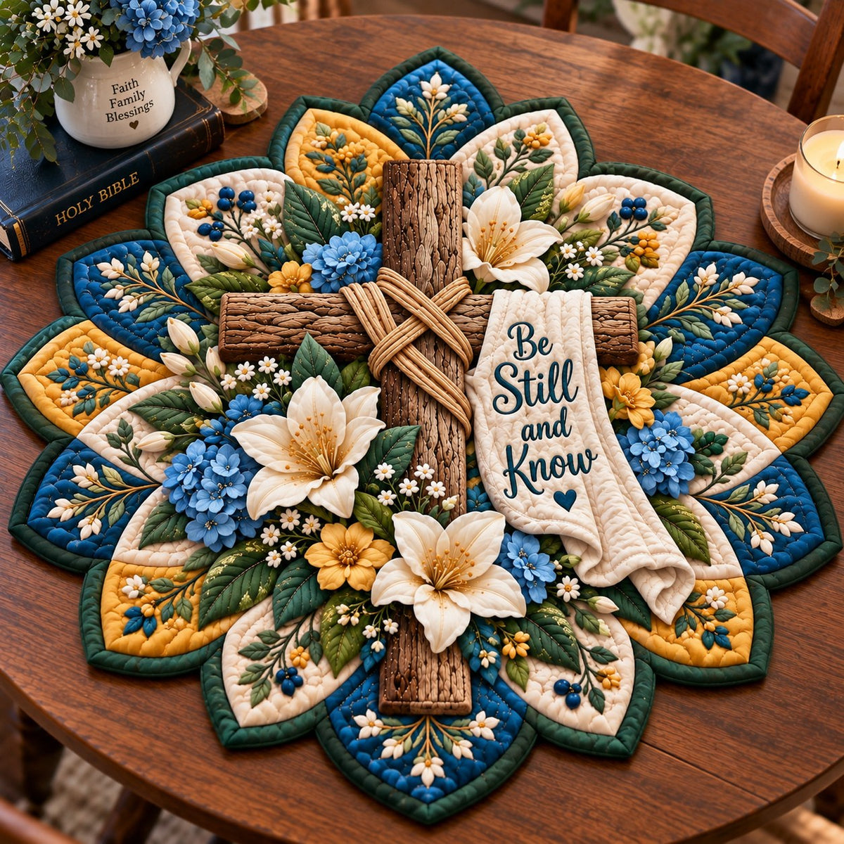 Sacred Cross Grace Custom Shape Quilted Table Topper GFTONPT649
