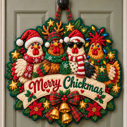 Chicken Christmas Cheer Custom Shape Quilted Door Hanger GFTONPT650