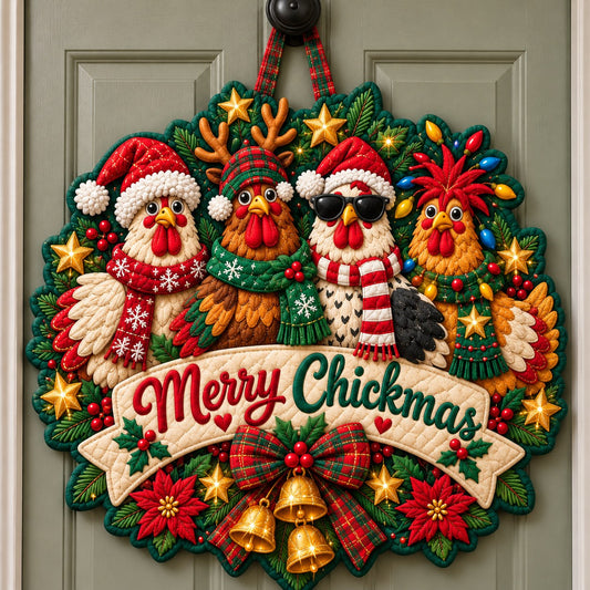 Chicken Christmas Cheer Custom Shape Quilted Door Hanger GFTONPT650
