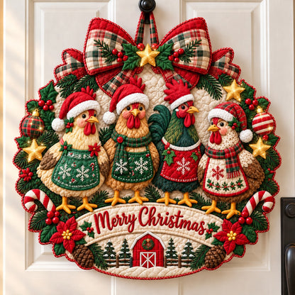 Rustic Christmas Chicken Custom Shape Quilted Door Hanger GFTONPT651