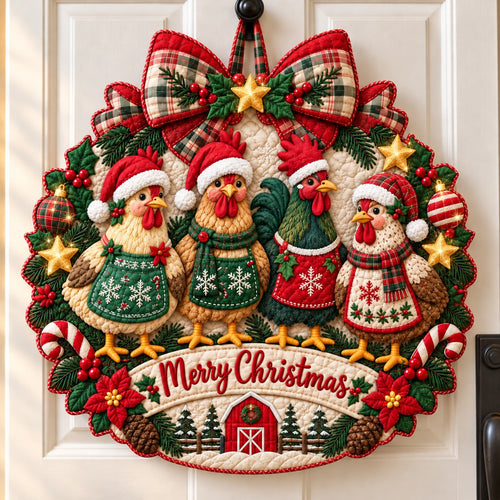Rustic Christmas Chicken Custom Shape Quilted Door Hanger GFTONPT651