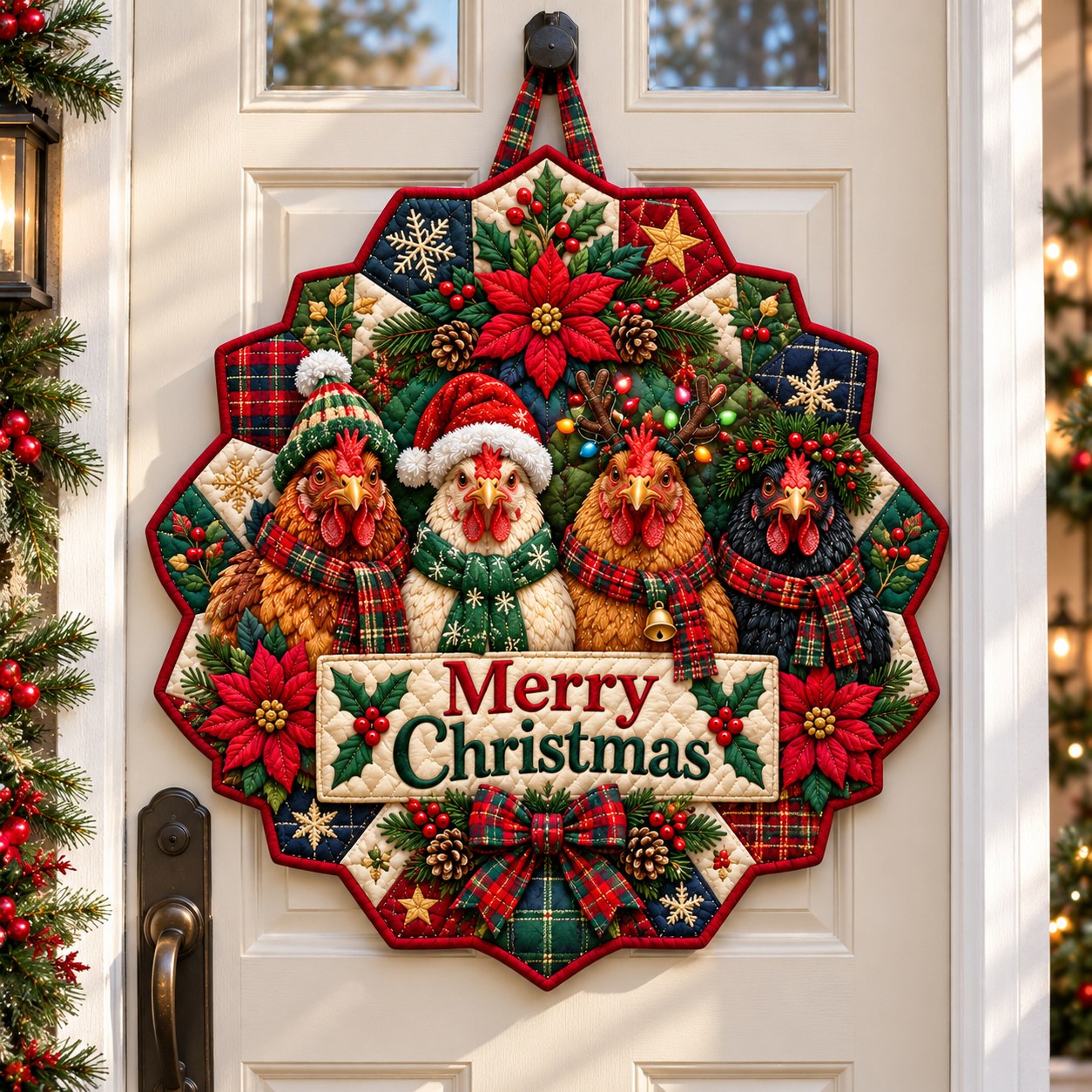 Christmas Chicken Coop Custom Shape Quilted Door Hanger GFTONPT652
