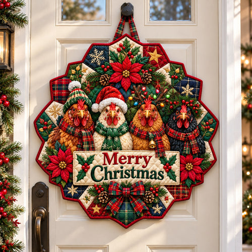 Christmas Chicken Coop Custom Shape Quilted Door Hanger GFTONPT652