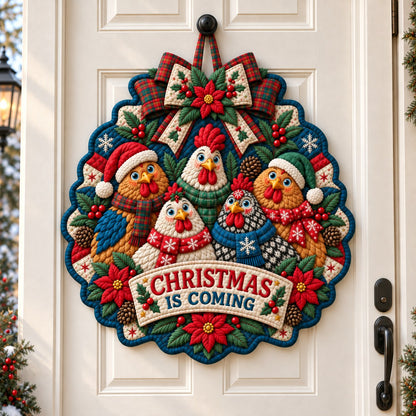 Festive Chicken Christmas Custom Shape Quilted Door Hanger GFTONPT653