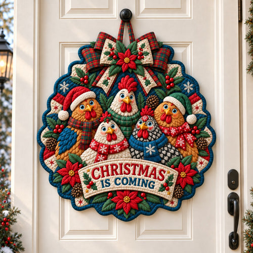 Festive Chicken Christmas Custom Shape Quilted Door Hanger GFTONPT653