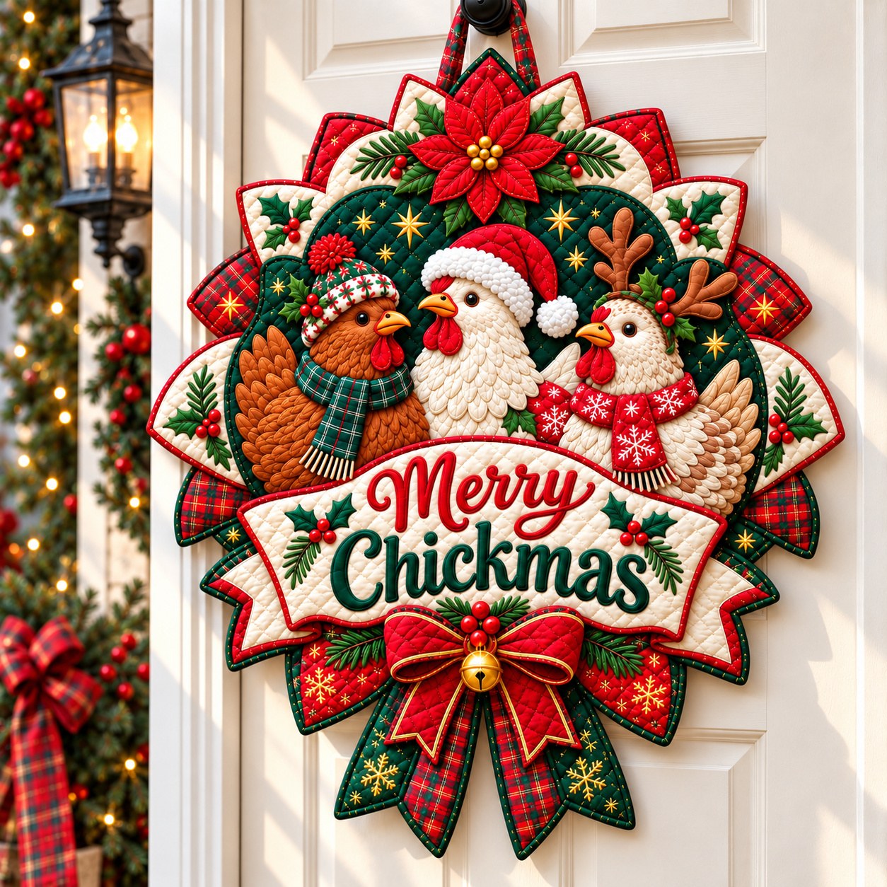 Country Christmas Chicken Custom Shape Quilted Door Hanger GFTONPT655