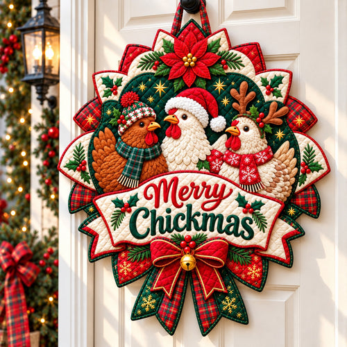 Country Christmas Chicken Custom Shape Quilted Door Hanger GFTONPT655