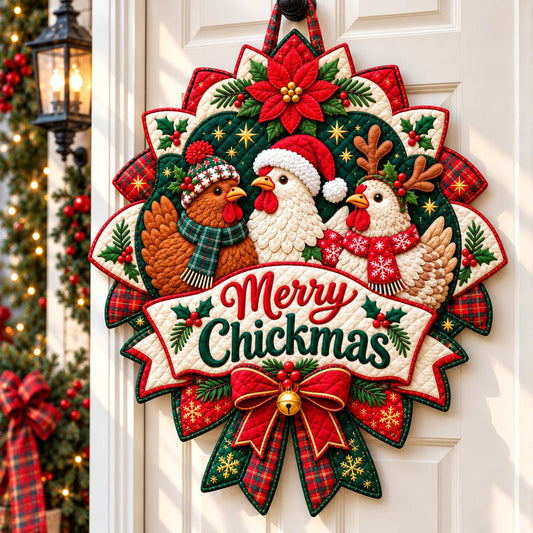 Country Christmas Chicken Custom Shape Quilted Door Hanger GFTONPT655