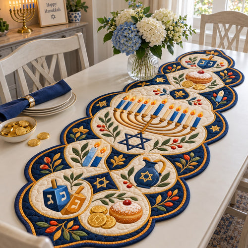 Hanukkah Golden Glow Custom Shape Quilted Table Runner GFTONPT656