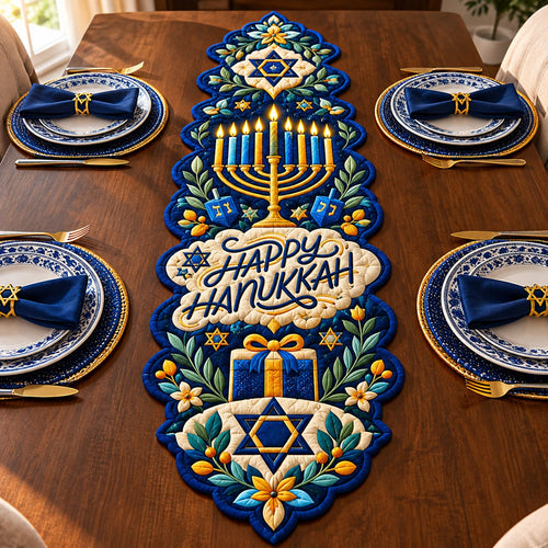Hanukkah Light Festival Custom Shape Quilted Table Runner GFTONPT657