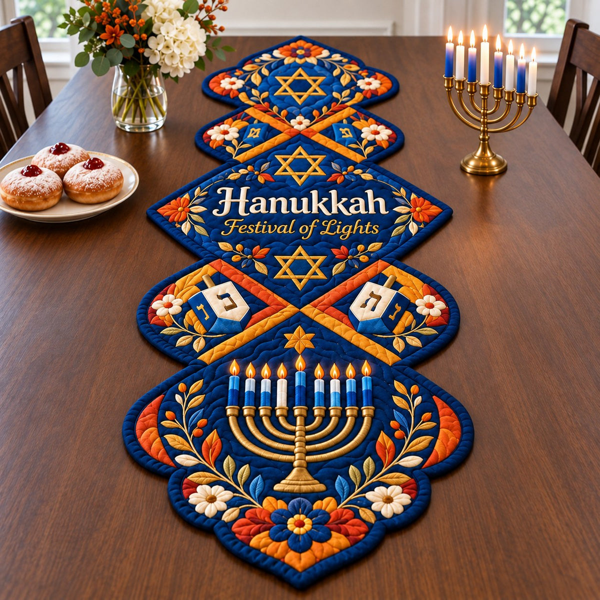 Hanukkah Star Blessings Custom Shape Quilted Table Runner GFTONPT658