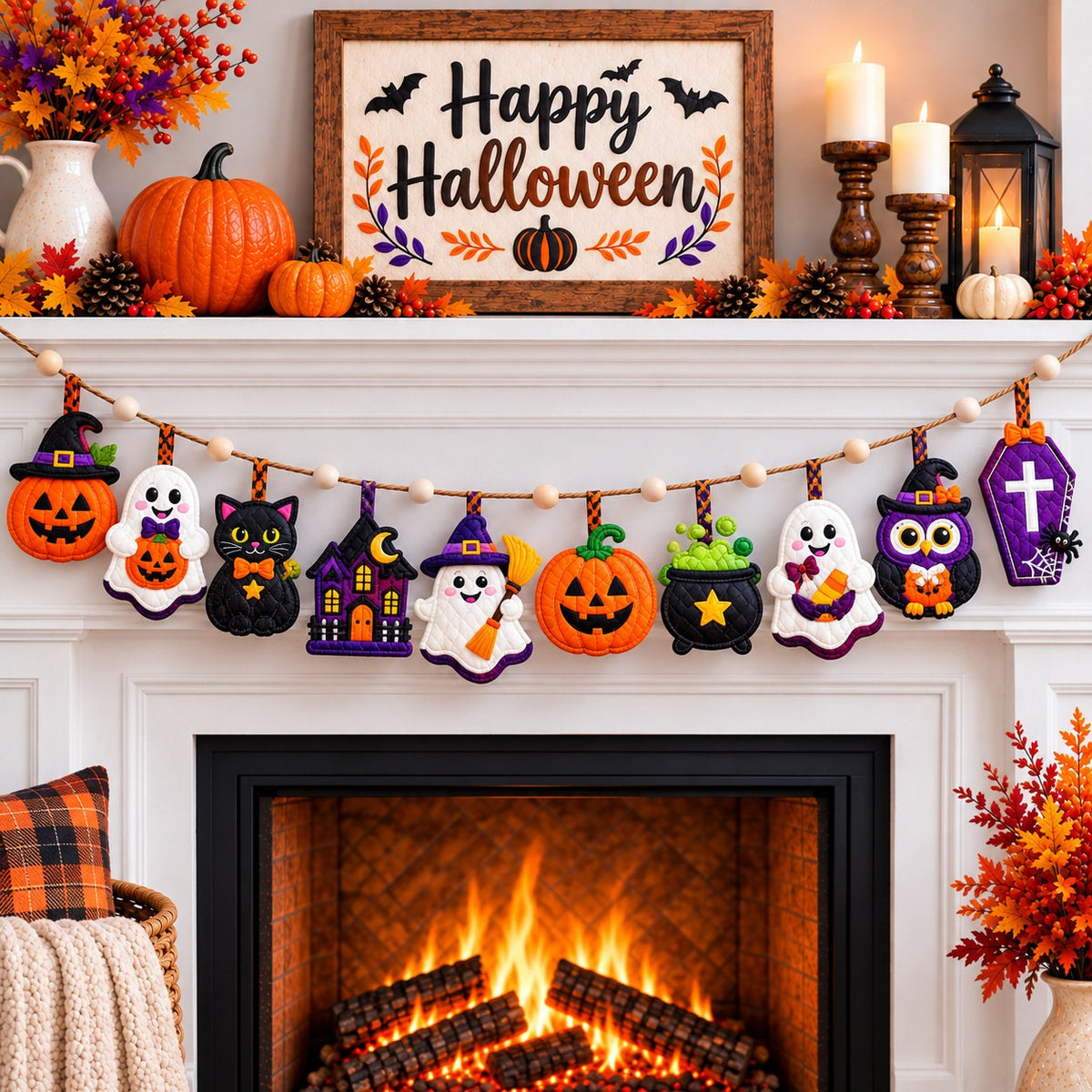 Halloween Ghost Whispers Custom Shape Quilted Garland GFTONPT662