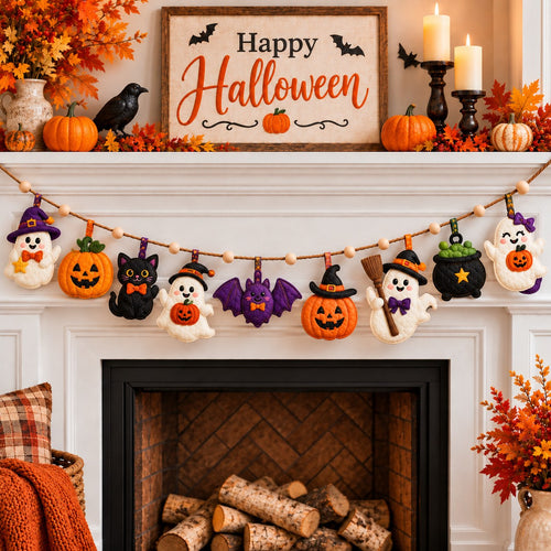 Ghostly Halloween Night Custom Shape Quilted Garland GFTONPT663
