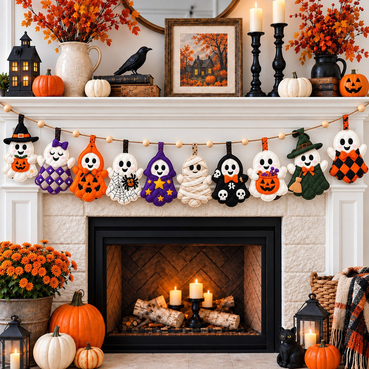 Spooky Ghost Hollow Custom Shape Quilted Garland GFTONPT665