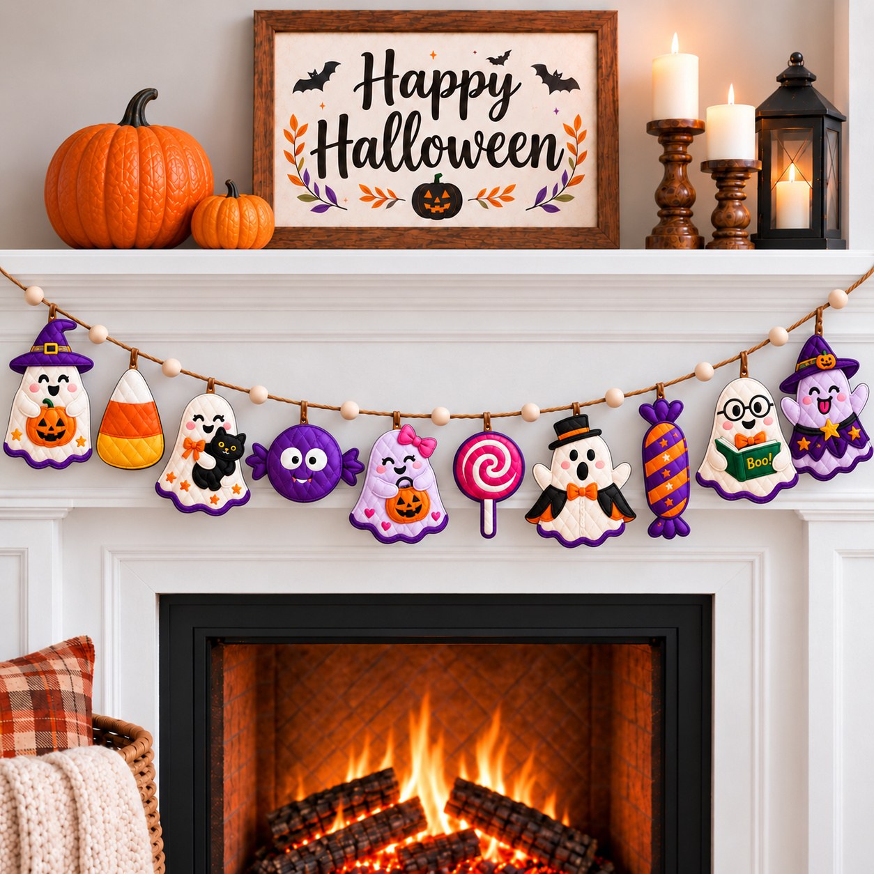 Halloween Ghost Charm Custom Shape Quilted Garland GFTONPT666