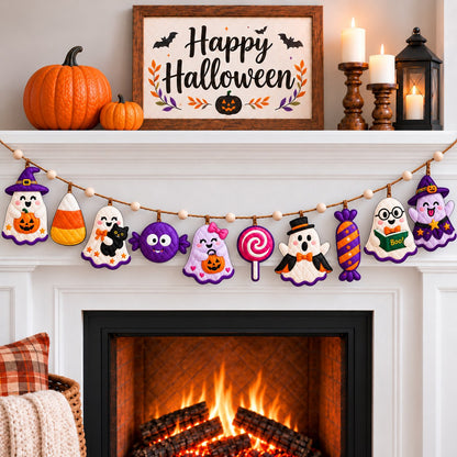 Halloween Ghost Charm Custom Shape Quilted Garland GFTONPT666