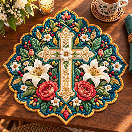 Floral Cross Blessing Custom Shape Quilted Placemat GFTONPT668