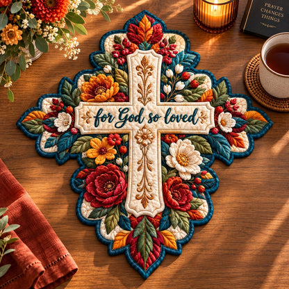 Floral Cross Faith Custom Shape Quilted Placemat GFTONPT670