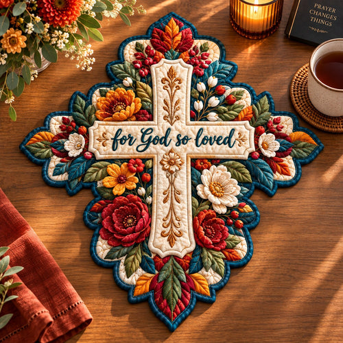 Floral Cross Faith Custom Shape Quilted Placemat GFTONPT670