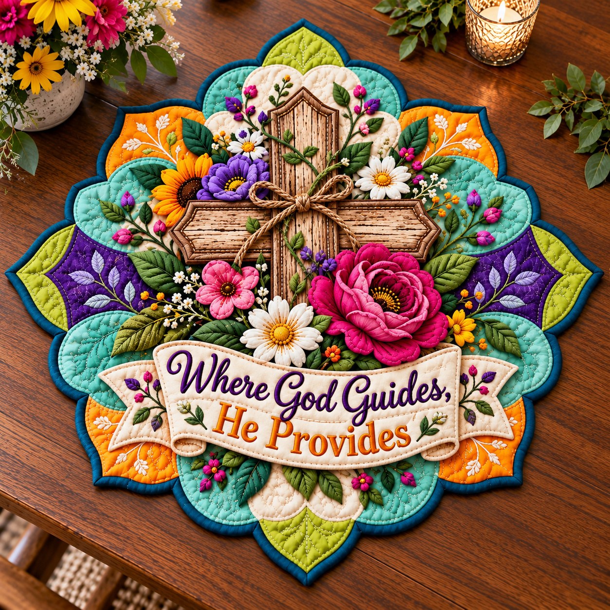 Cross Garden Grace Custom Shape Quilted Placemat GFTONPT671