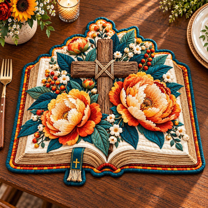 Sacred Floral Cross Custom Shape Quilted Placemat GFTONPT672