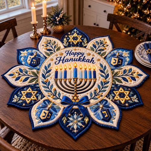 Hanukkah Candle Glow Custom Shape Quilted Table Topper GFTONPT674
