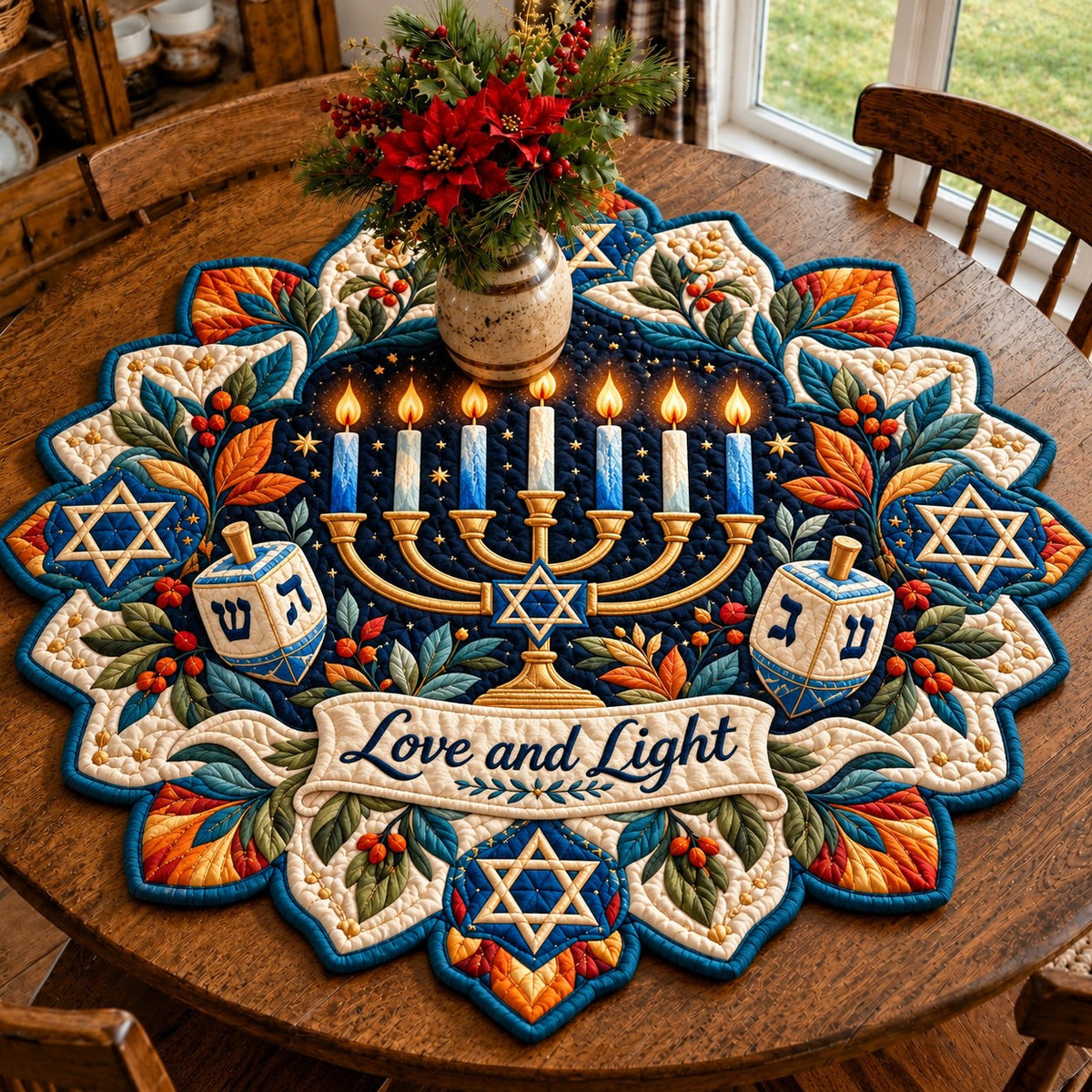 Hanukkah Star of Hope Custom Shape Quilted Table Topper GFTONPT675