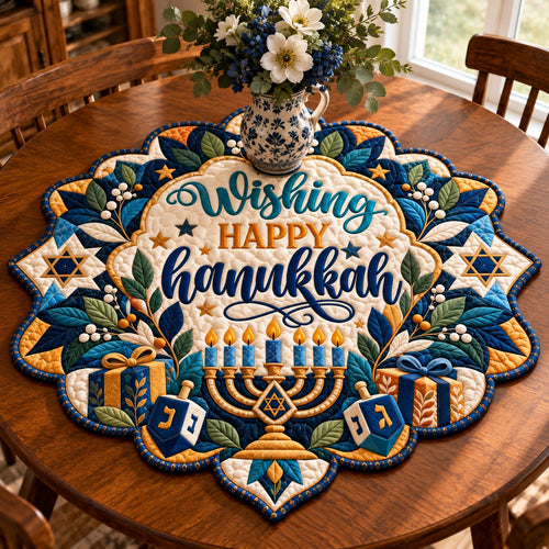 Hanukkah Golden Nights Custom Shape Quilted Table Topper GFTONPT677