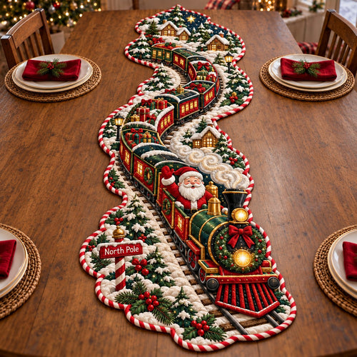 Christmas Train Wonderland Custom Shape Quilted Table Runner GFTONPT680