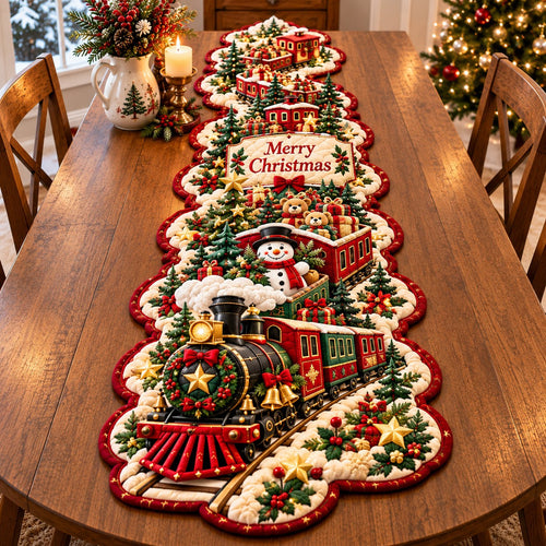Santa Christmas Express Custom Shape Quilted Table Runner GFTONPT681
