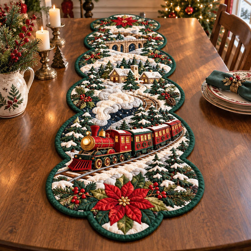 Christmas Train Trip Custom Shape Quilted Table Runner GFTONPT682