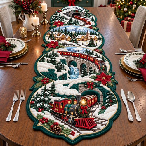 Holiday Train Wonderland Custom Shape Quilted Table Runner GFTONPT684