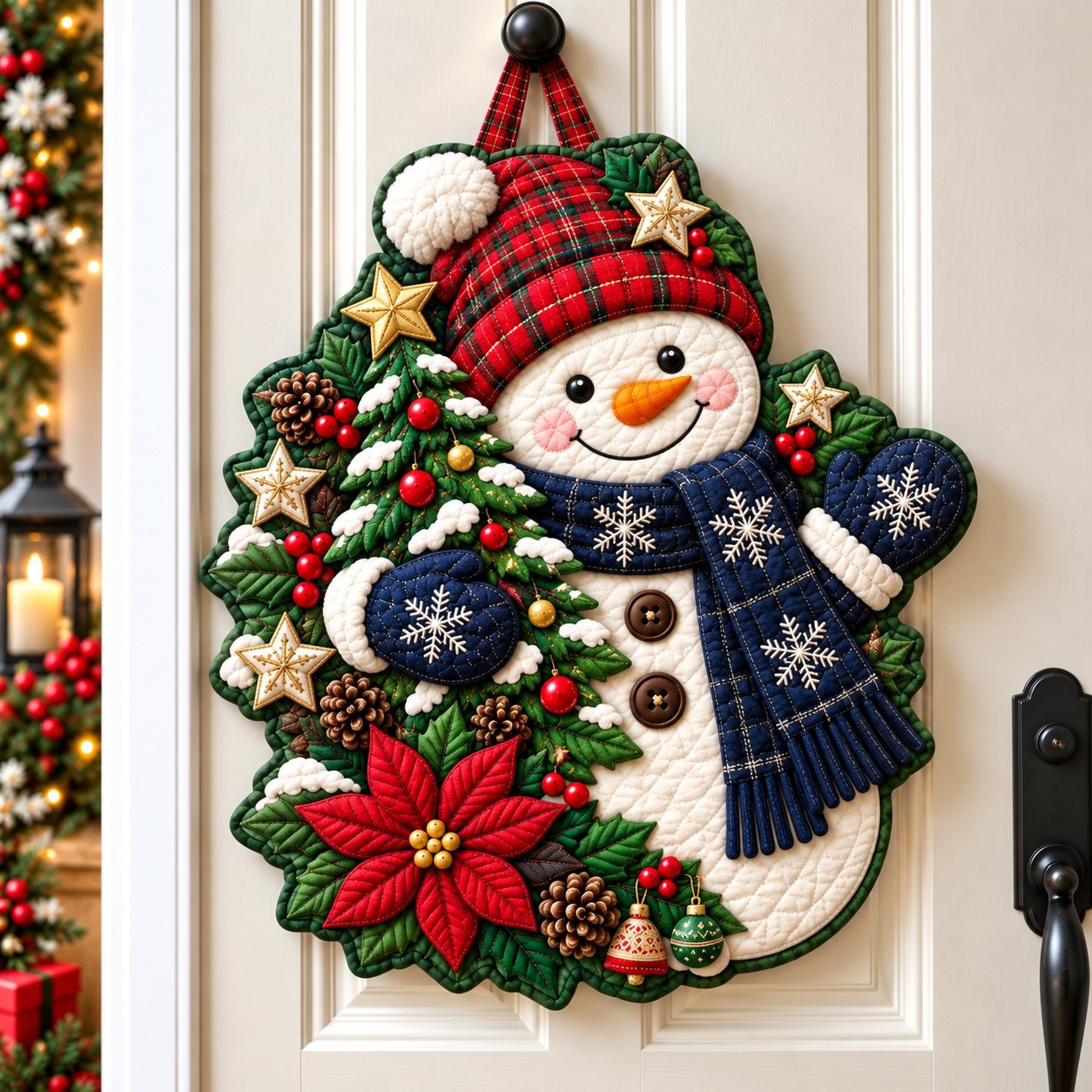 Snowman Christmas Wishes Custom Shape Quilted Door Hanger GFTONPT686