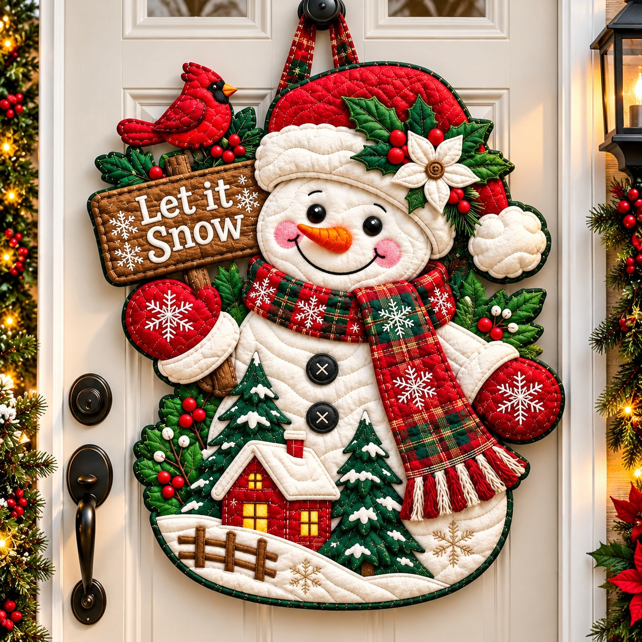 Christmas Snowman Dreams Custom Shape Quilted Door Hanger GFTONPT689