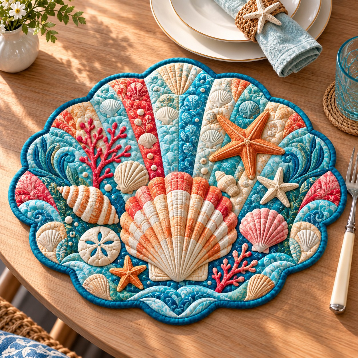 Coastal Seashell Bliss Custom Shape Quilted Placemat GFTONPT699