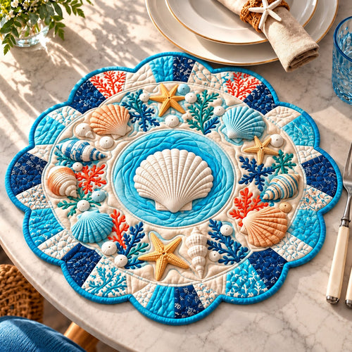 Seashell Summer Breeze Custom Shape Quilted Placemat GFTONPT703