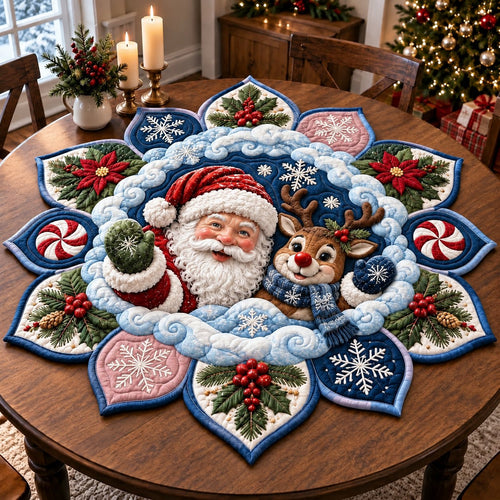 Santa Winter Journey Custom Shape Quilted Table Topper GFTONPT721