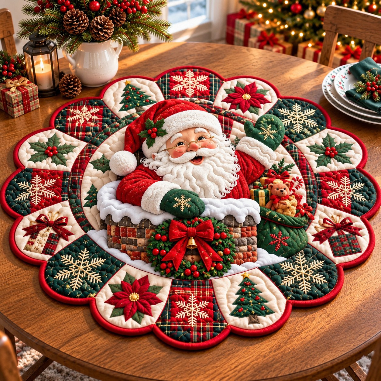 Santa North Pole Magic Custom Shape Quilted Table Topper GFTONPT723